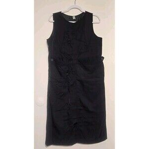 DKNY Classic Black Sleeveless Midi Dress with Ruched Details Elegant Office Wear